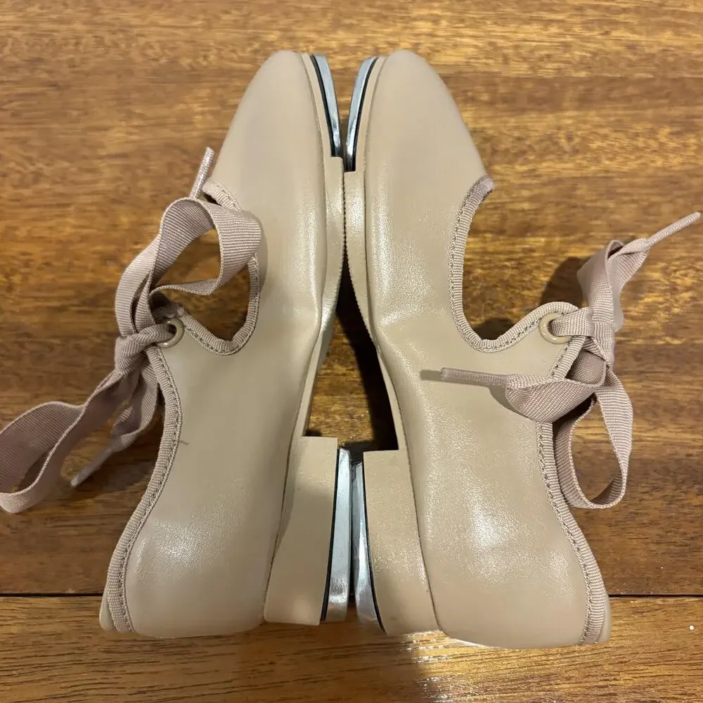 Capezio Tap Shoes‎ Girls Size 10.5 Wide Tan Mary Jane Tele Tone Ribbon Dance
